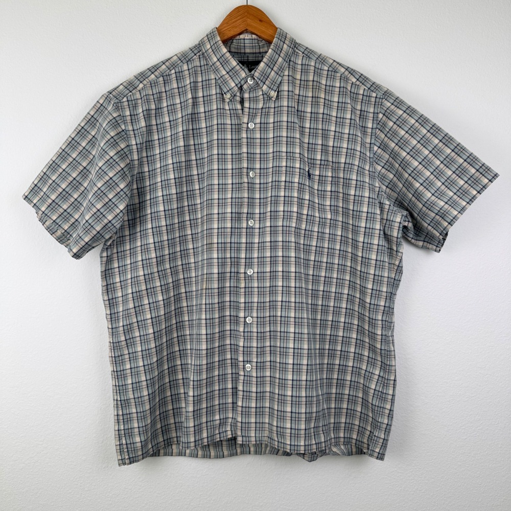 Ralph Lauren Greggor Shirt Mens Large Blue Plaid Excellent Classic Casual